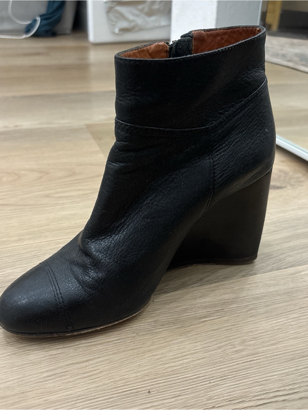 Lanvin Black Leather Wedge Ankle Boot